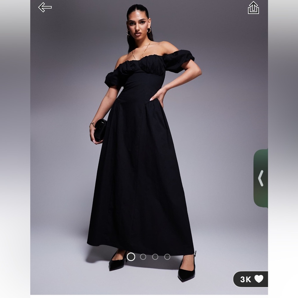 Kaiia cotton milkmaid puff sleeve hip pleat maxi dress black ASOS 10